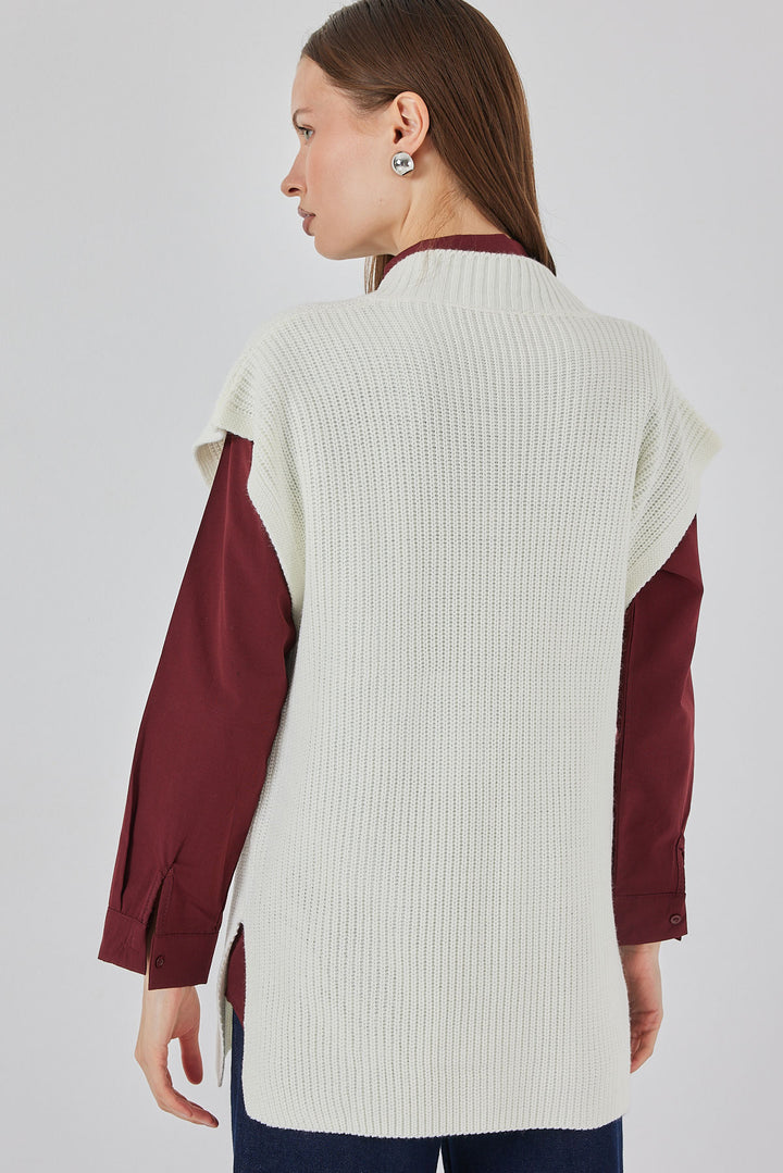 Bigdart Gilet en Tricot à Col en V Femme 15925 - Écru