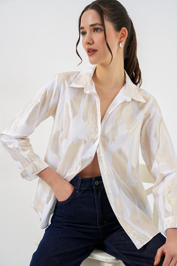 Bigdart Chemise blanche à motifs dorés pour femme 20253 - a.Blanc