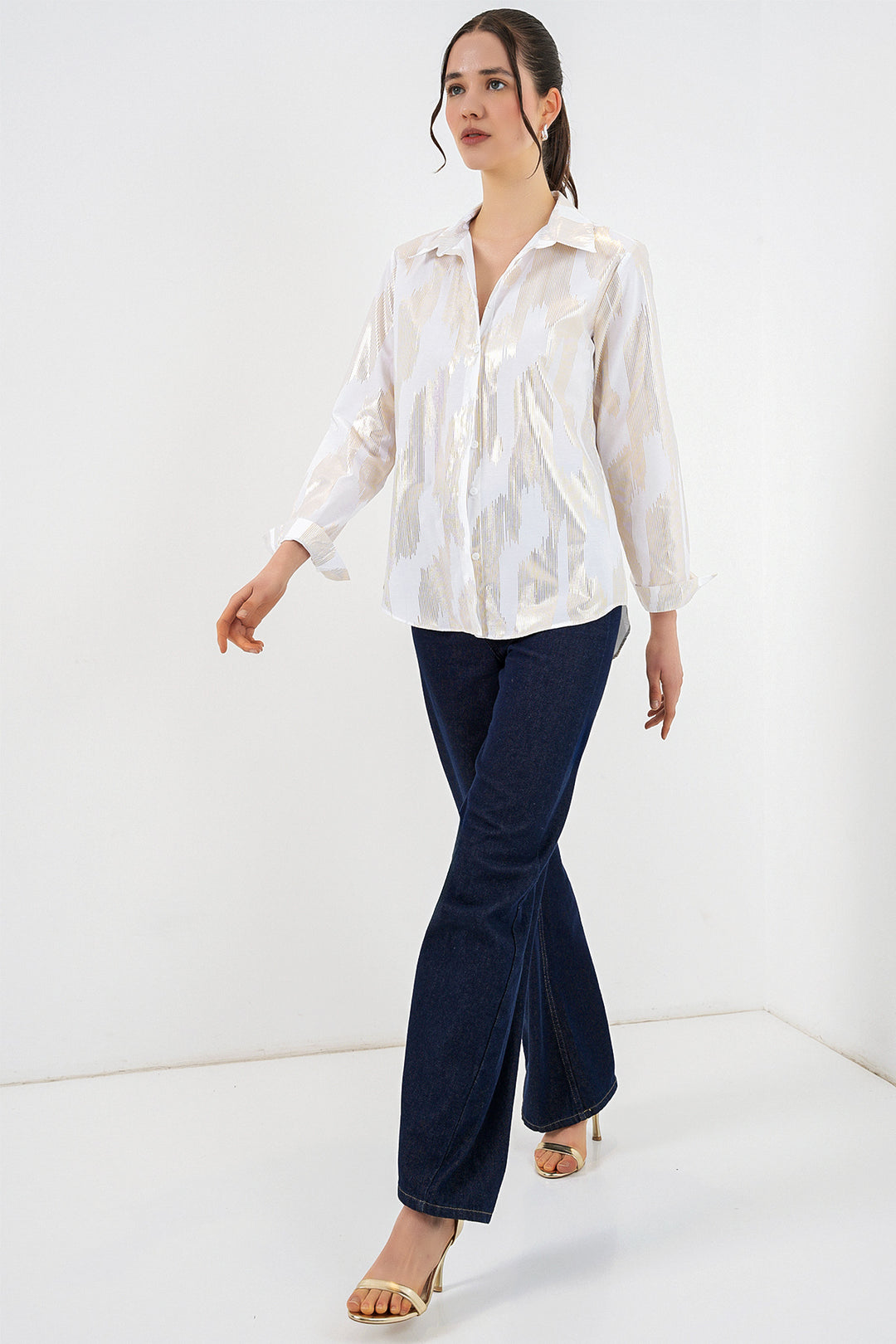Bigdart Chemise blanche à motifs dorés pour femme 20253 - a.Blanc