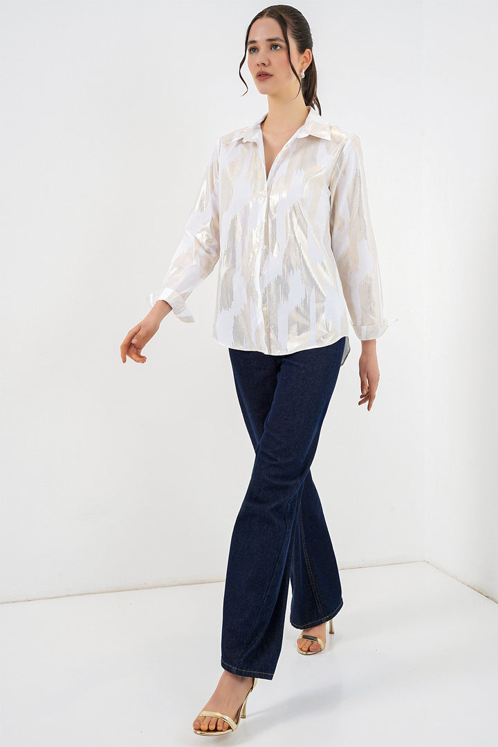 Bigdart Chemise blanche à motifs dorés pour femme 20253 - a.Blanc