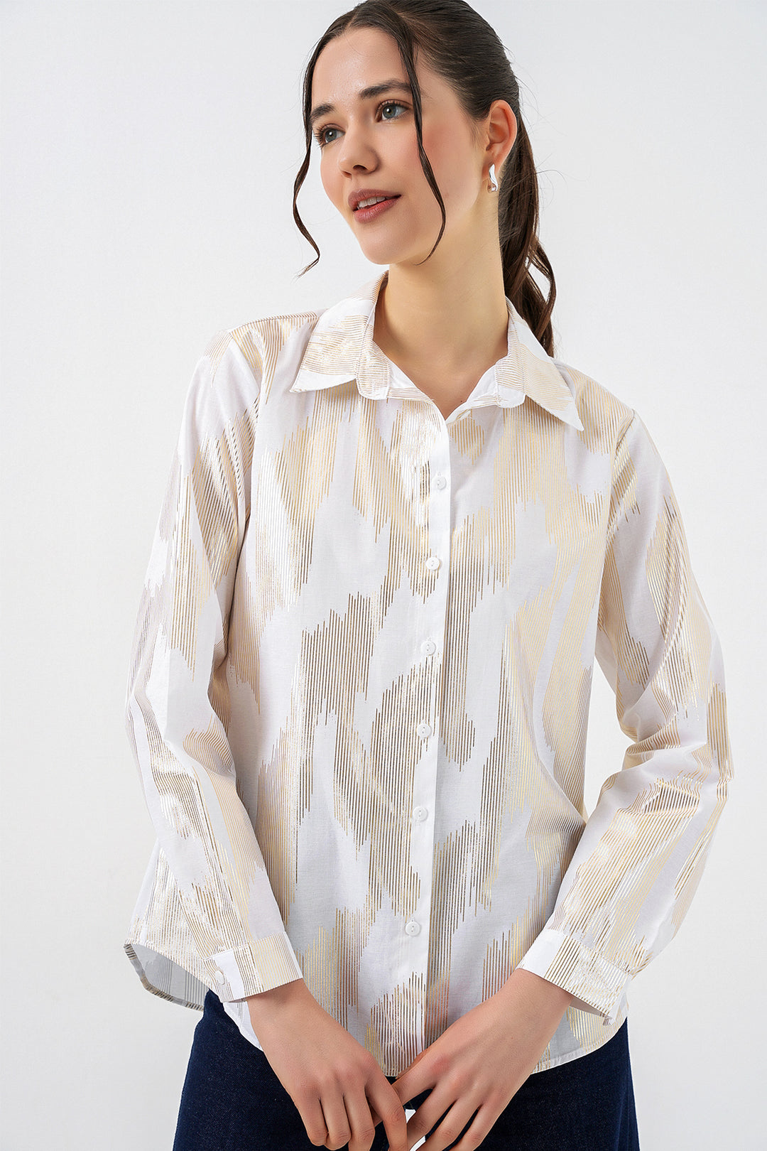 Bigdart Chemise blanche à motifs dorés pour femme 20253 - a.Blanc