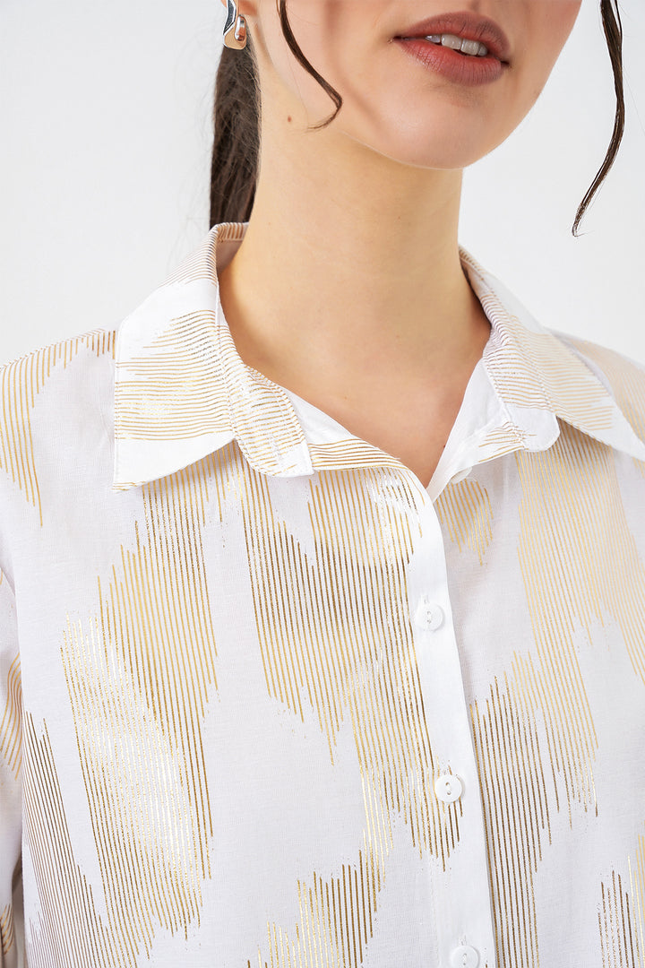 Bigdart Chemise blanche à motifs dorés pour femme 20253 - a.Blanc