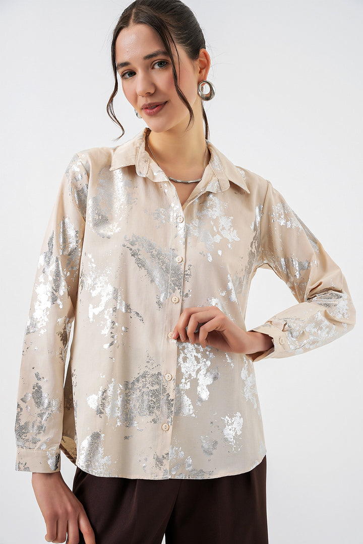 Bigdart Chemisier à motif doré femme 20253 - Crème
