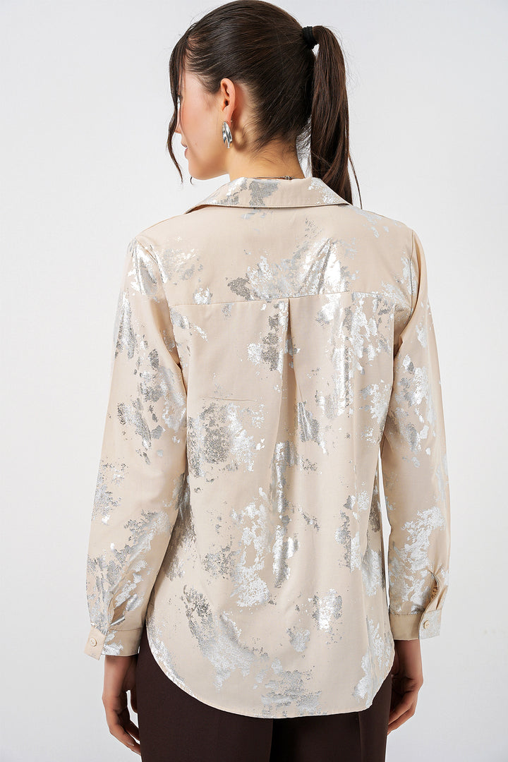 Bigdart Chemisier à motif doré femme 20253 - Crème