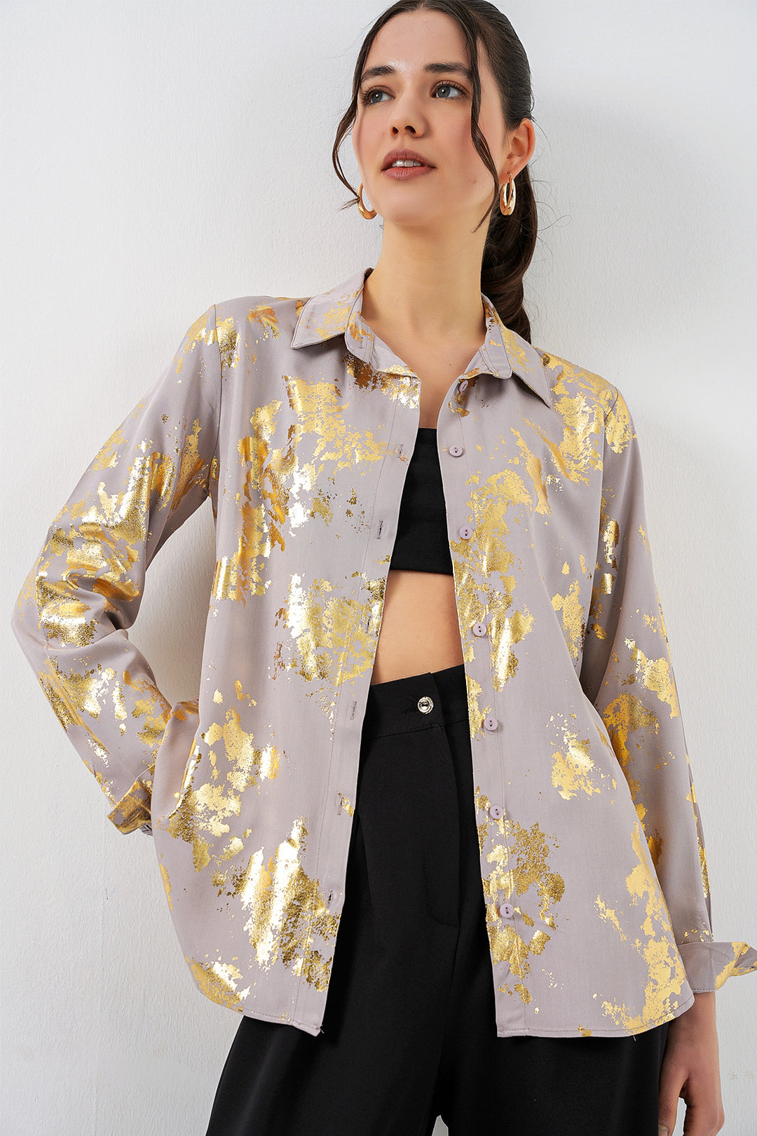 Bigdart Chemisier à motif doré femme 20253 - Jaune doré