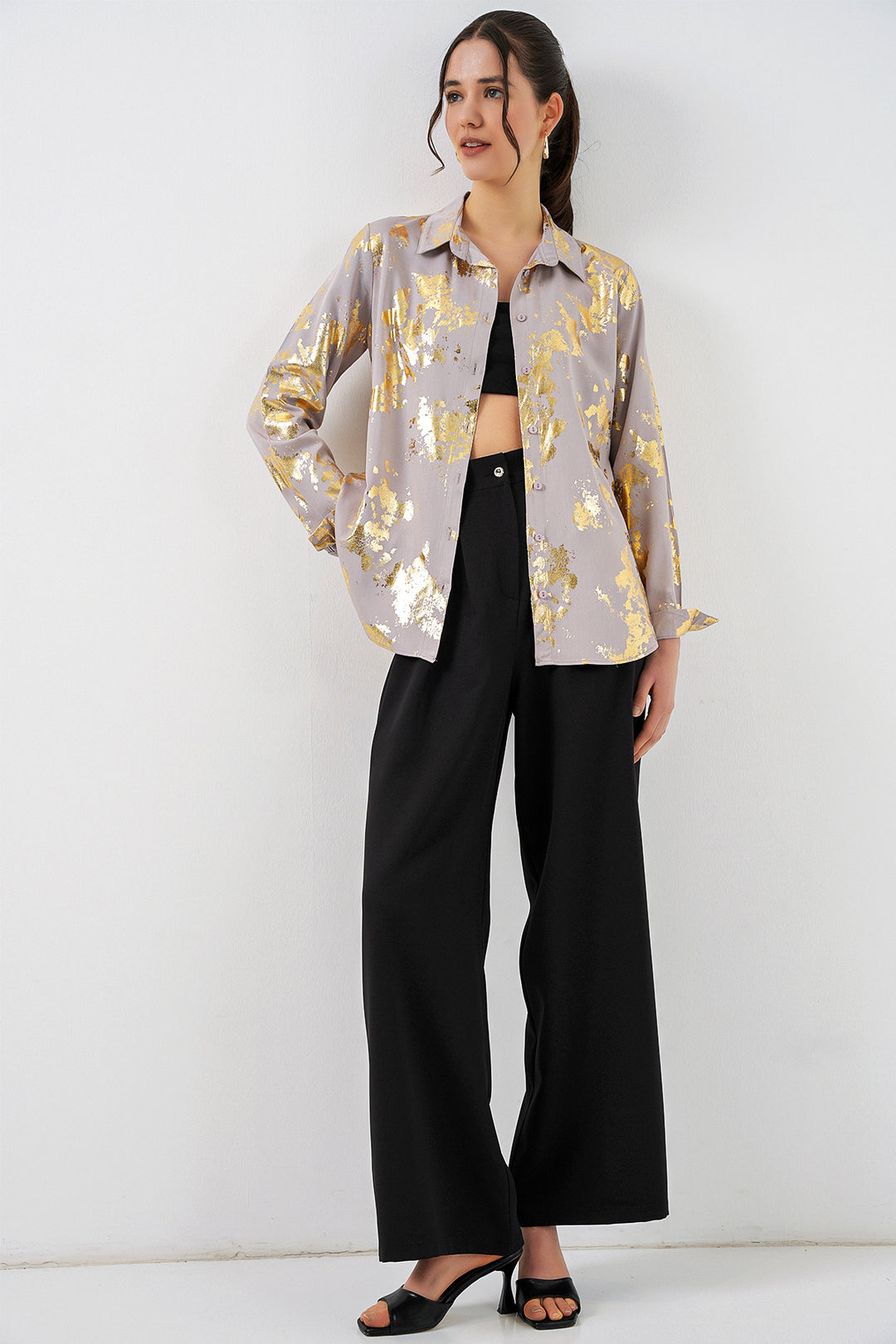 Bigdart Chemisier à motif doré femme 20253 - Jaune doré