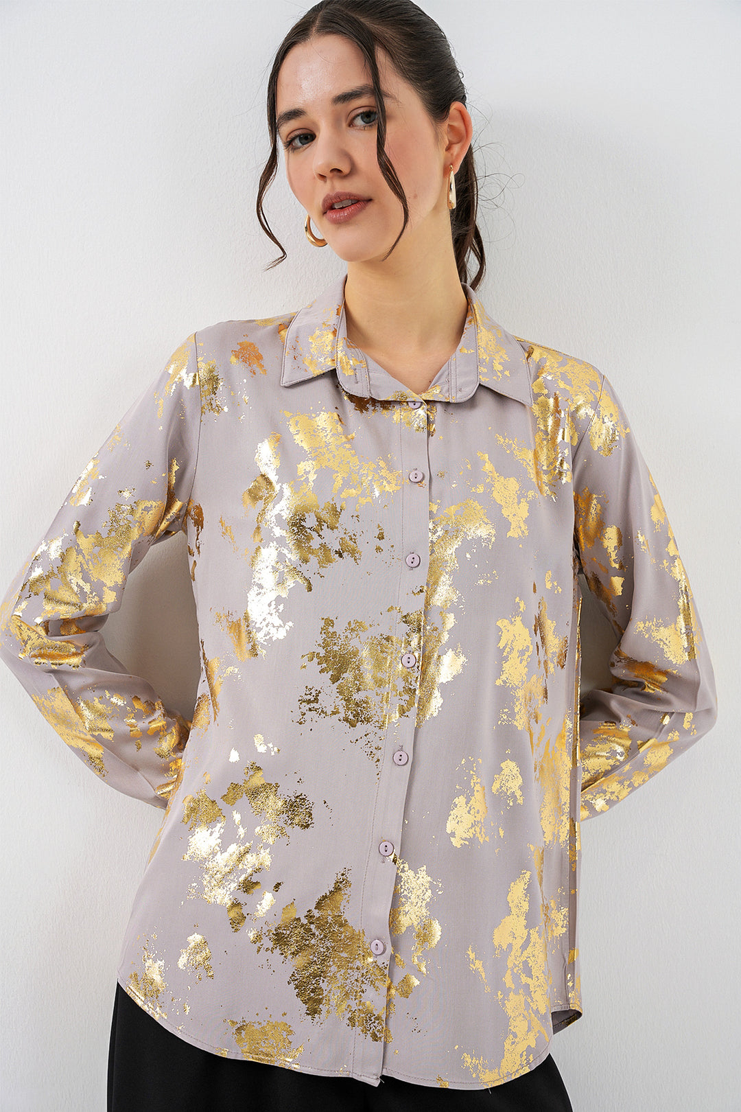 Bigdart Chemisier à motif doré femme 20253 - Jaune doré
