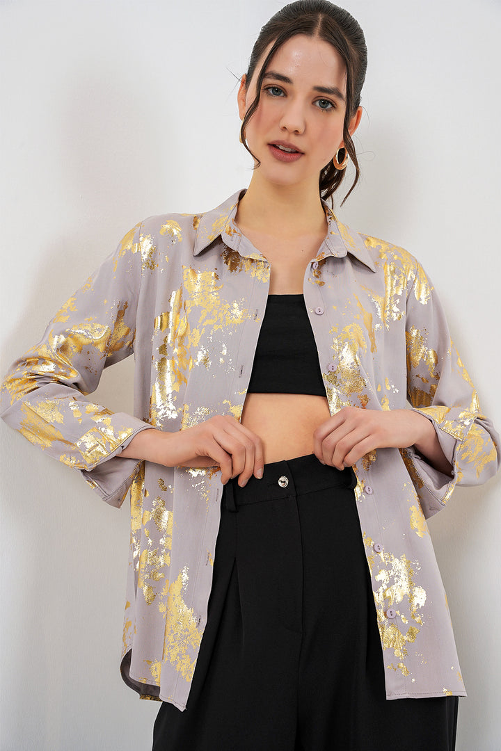 Bigdart Chemisier à motif doré femme 20253 - Jaune doré