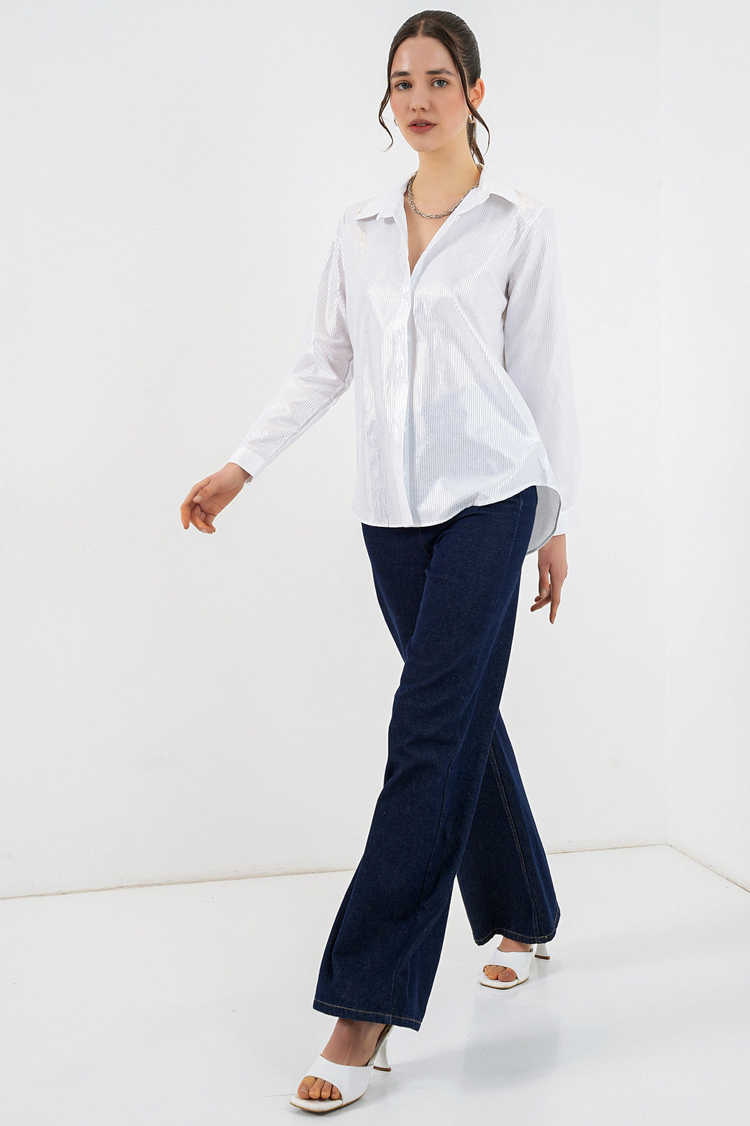 Bigdart Chemisier à motif doré femme 20253 - Blanc