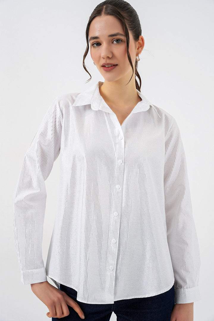 Bigdart Chemisier à motif doré femme 20253 - Blanc