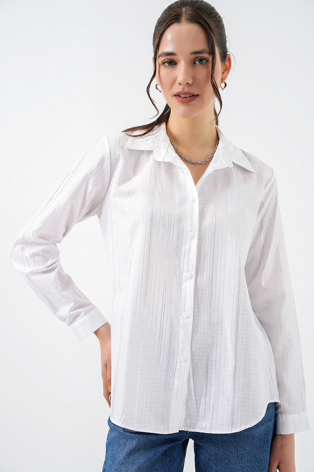 Bigdart Femme Chemise Blanche Motif Argent 20253