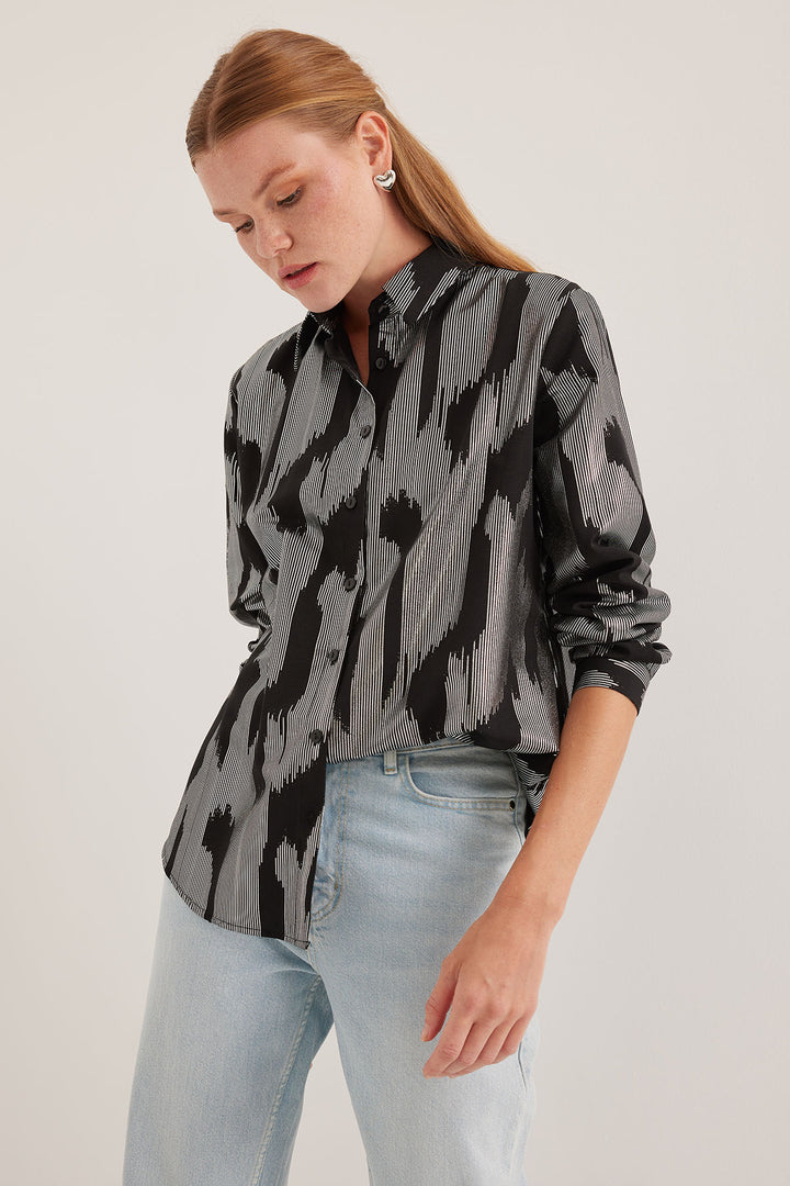 Bigdart Chemise Femme Imprimée en Noir et Argent 20253