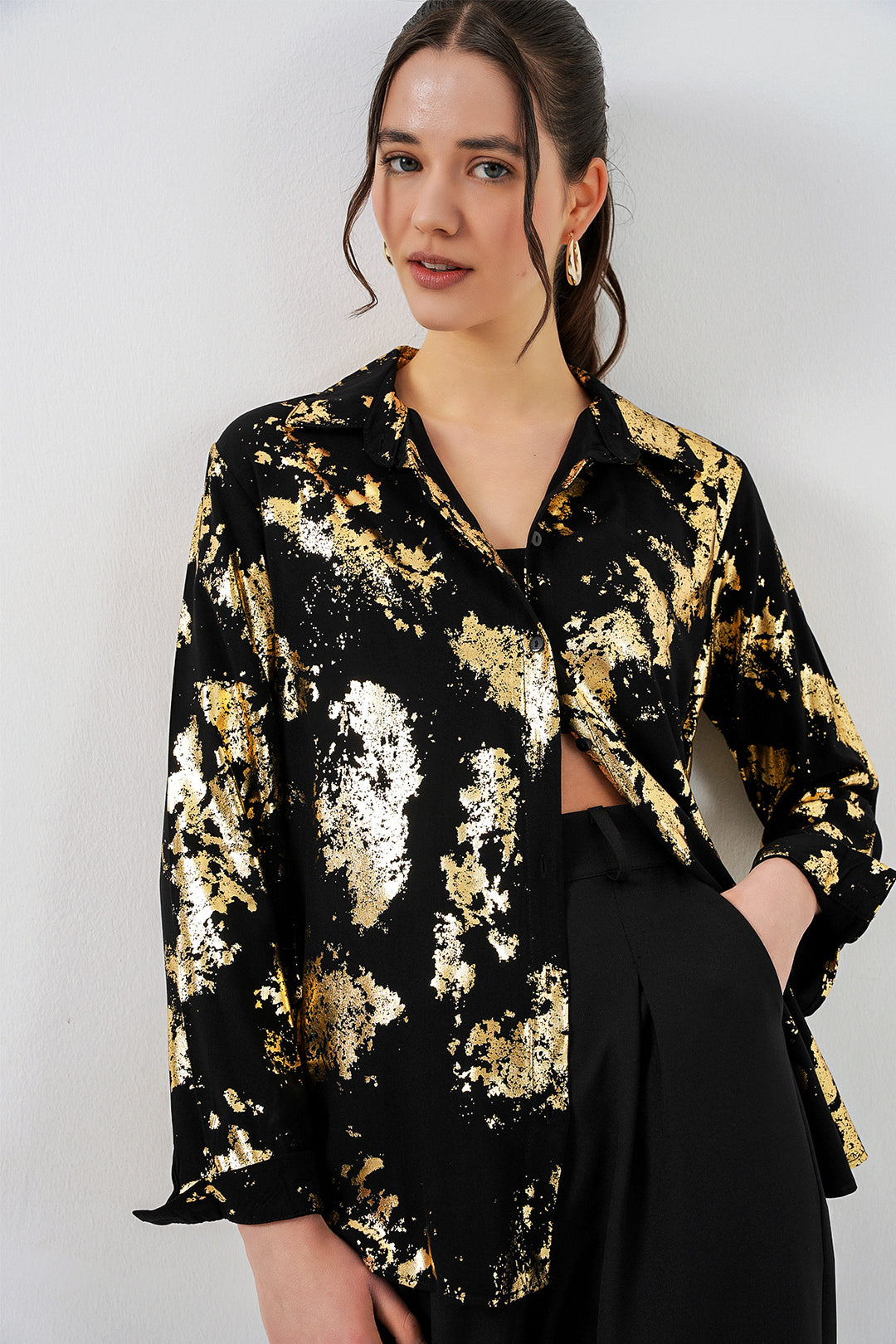 Bigdart Chemisier à motif doré femme 20253 - Noir