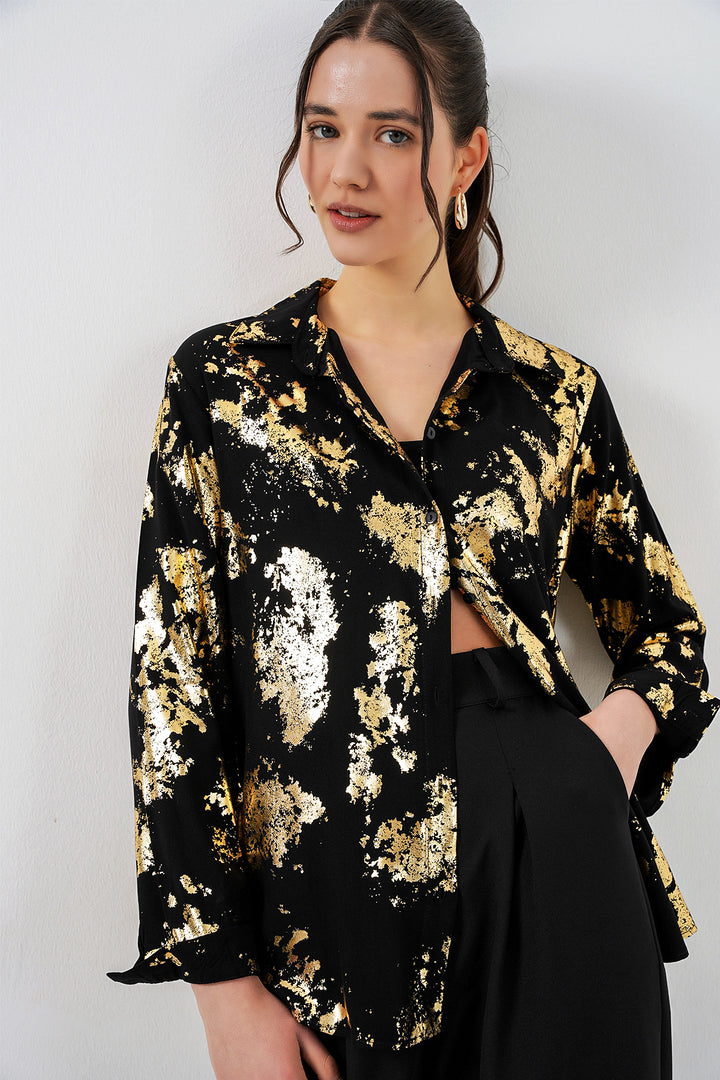 Bigdart Chemisier à motif doré femme 20253 - Noir