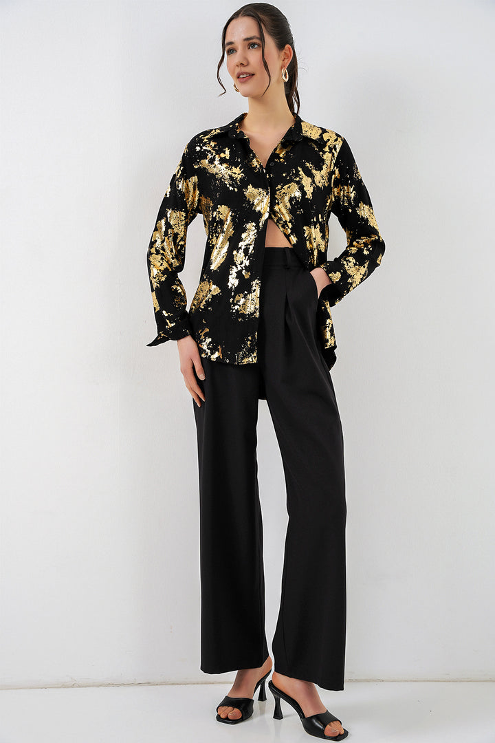 Bigdart Chemisier à motif doré femme 20253 - Noir