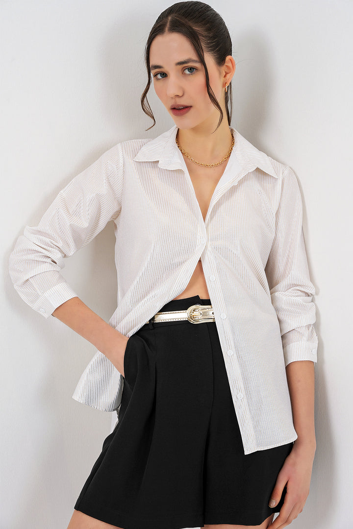Bigdart Chemisier à motif doré femme 20253 - Blanc