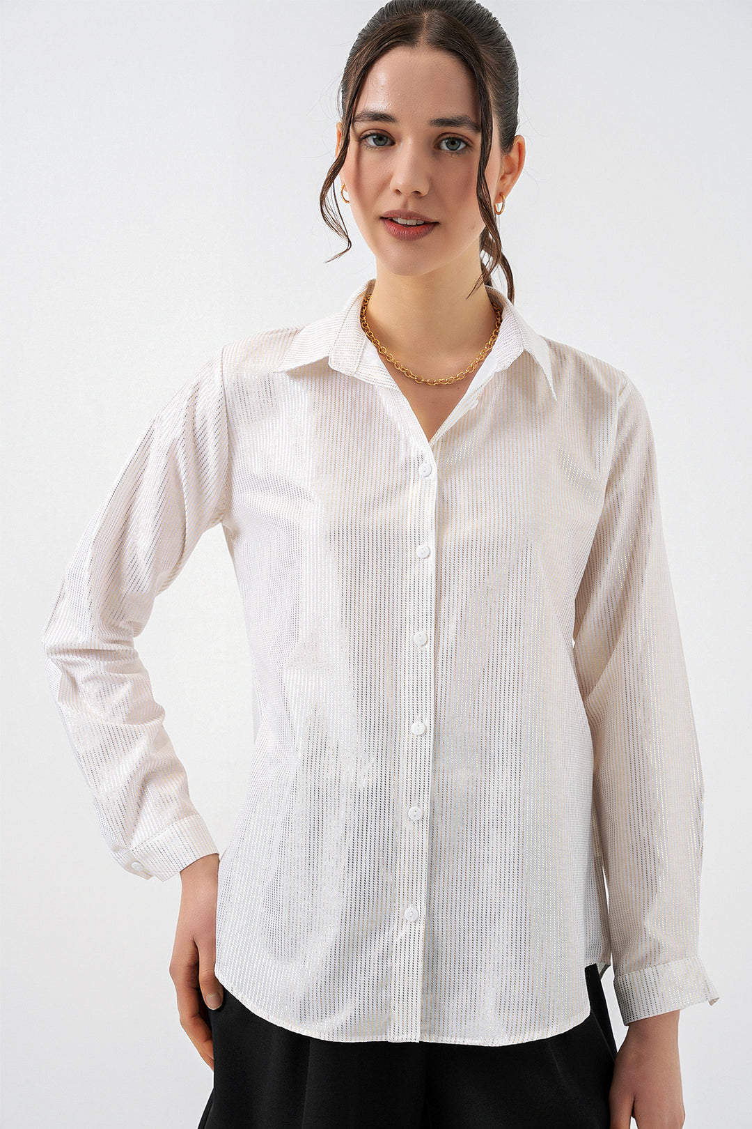 Bigdart Chemisier à motif doré femme 20253 - Blanc