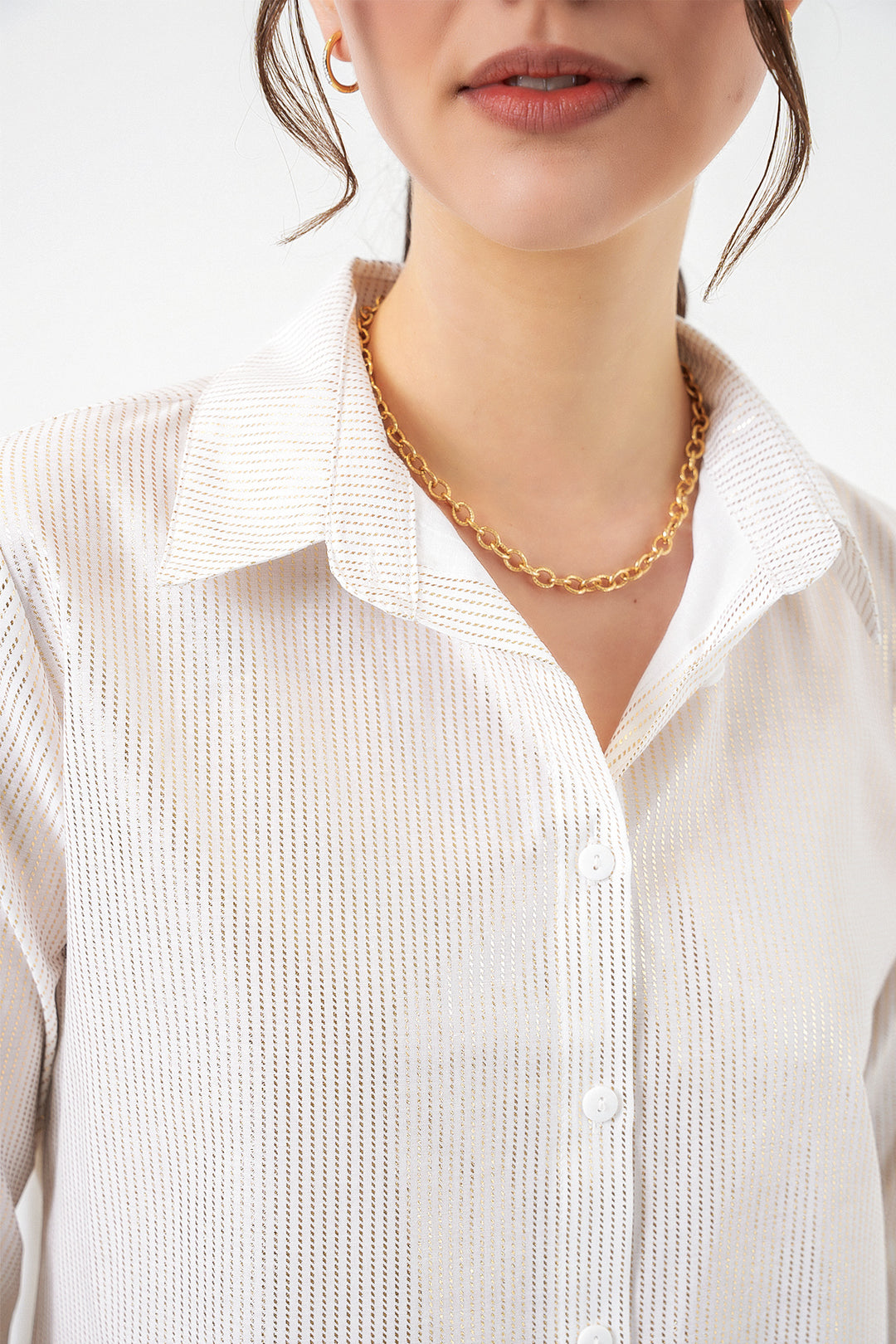 Bigdart Chemisier à motif doré femme 20253 - Blanc