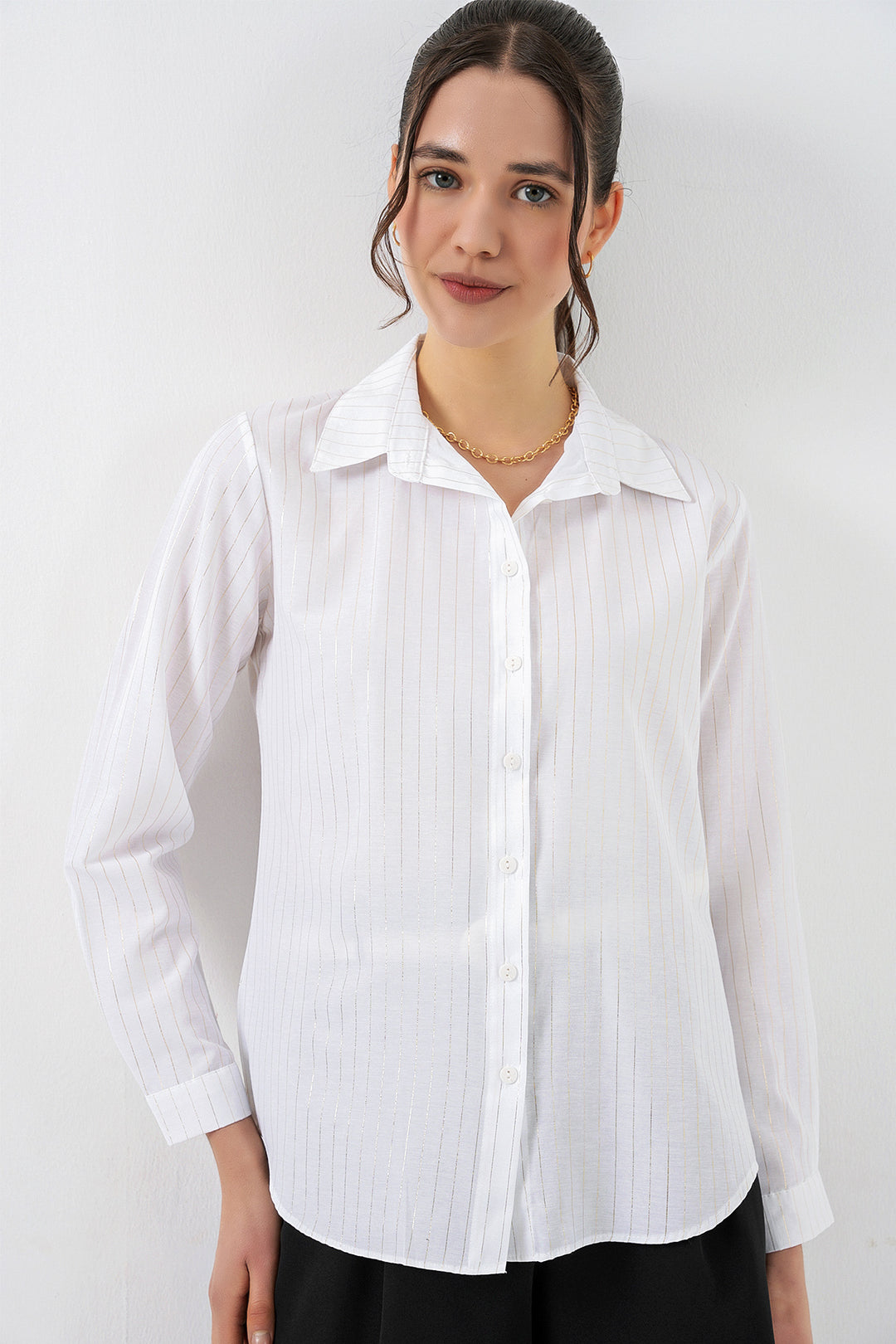 Bigdart Chemisier à motif doré femme 20253 - Blanc