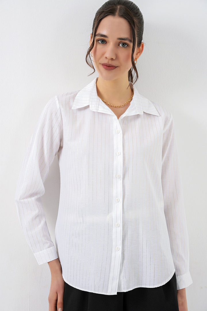 Bigdart Chemisier à motif doré femme 20253 - Blanc