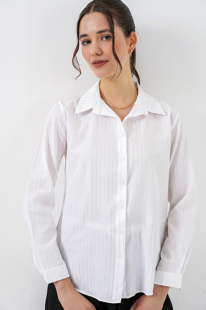 Bigdart Chemisier à motif doré femme 20253 - Blanc