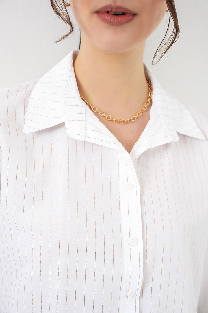 Bigdart Chemisier à motif doré femme 20253 - Blanc