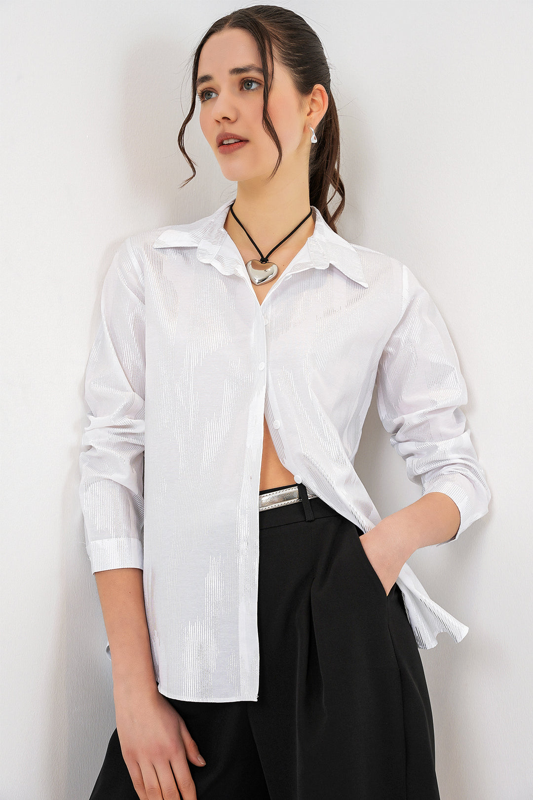 Bigdart Chemise Femme Imprimée en Blanc et Argent 20253