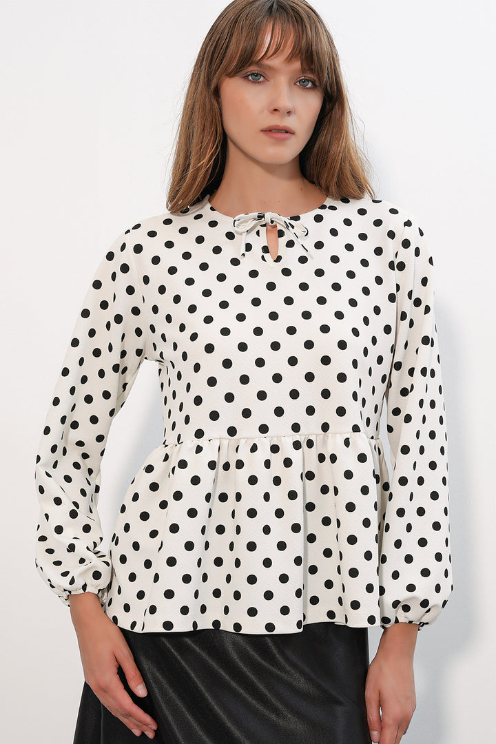 Bigdart Chemisier col noué à pois pour femme 40008 - Blanc