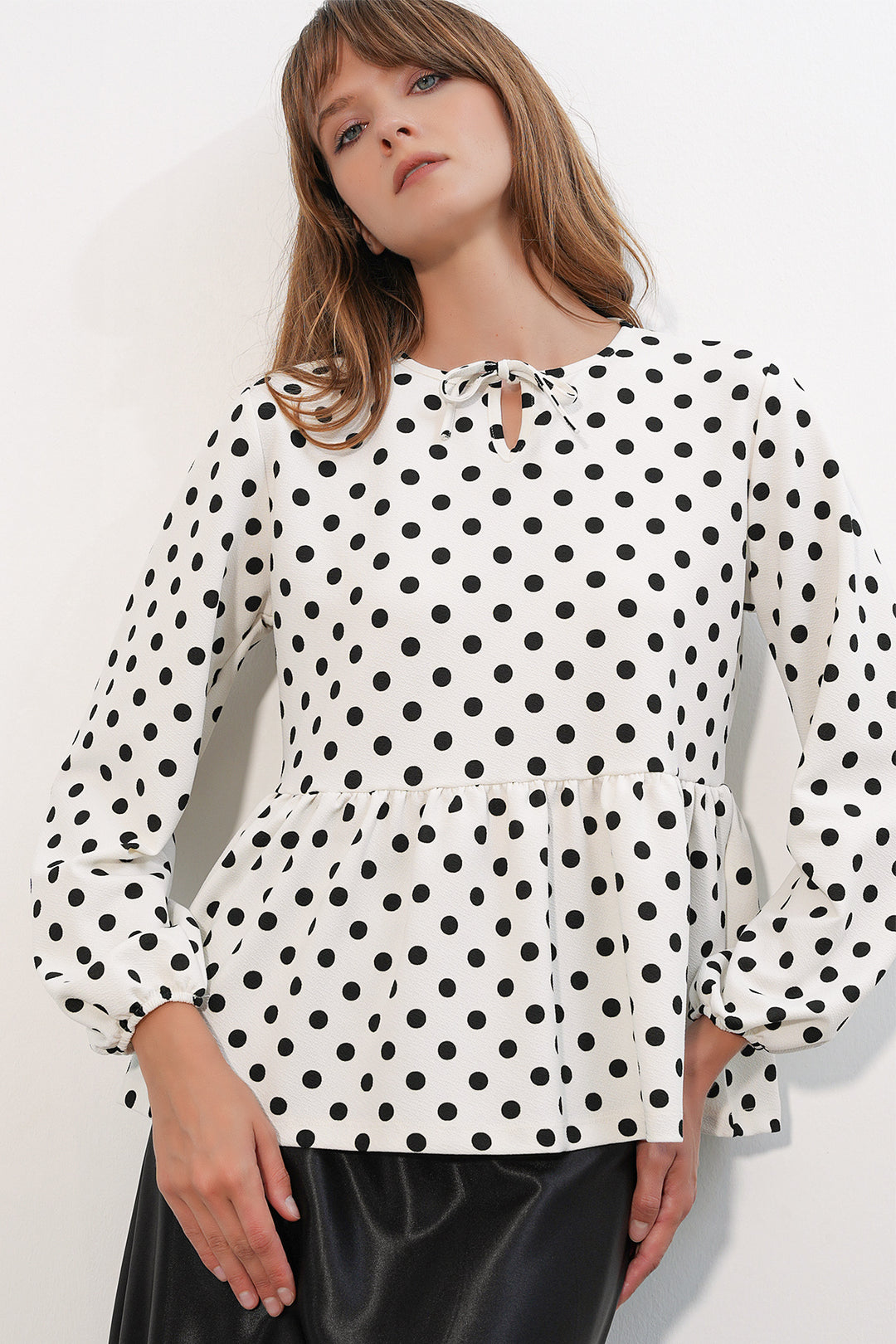 Bigdart Chemisier col noué à pois pour femme 40008 - Blanc