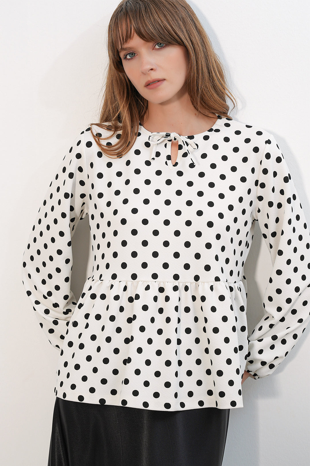 Bigdart Chemisier col noué à pois pour femme 40008 - Blanc