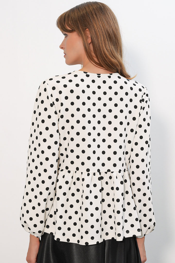 Bigdart Chemisier col noué à pois pour femme 40008 - Blanc