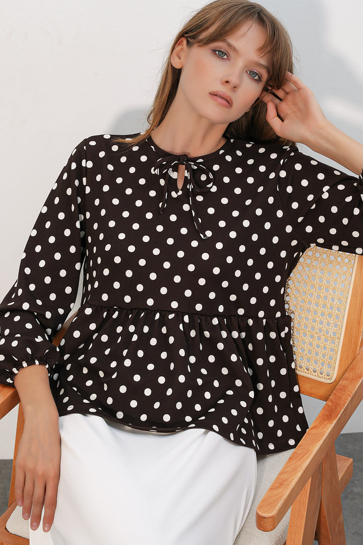Bigdart Chemisier col noué à pois femme 40008 - Marron