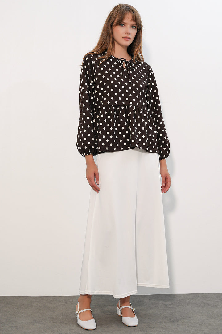 Bigdart Chemisier col noué à pois femme 40008 - Marron