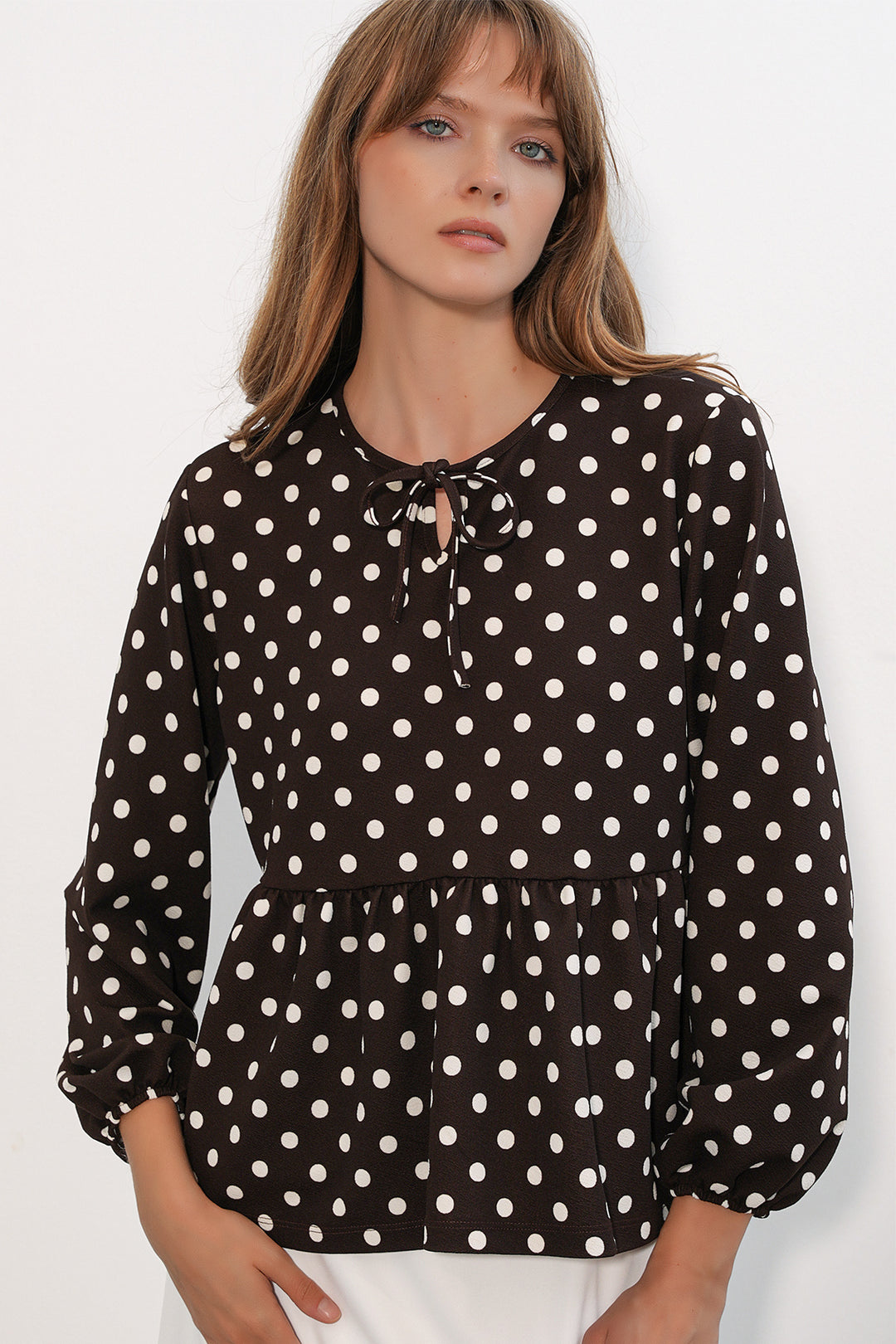 Bigdart Chemisier col noué à pois femme 40008 - Marron