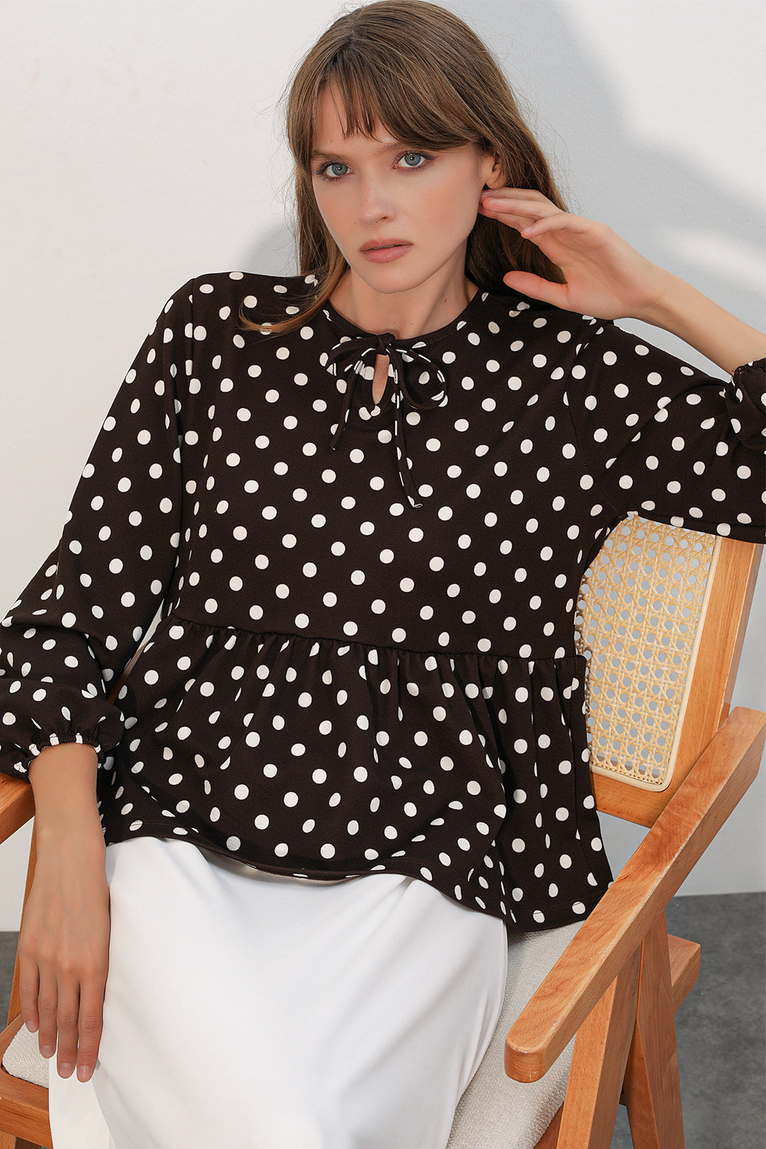 Bigdart Chemisier col noué à pois femme 40008 - Marron