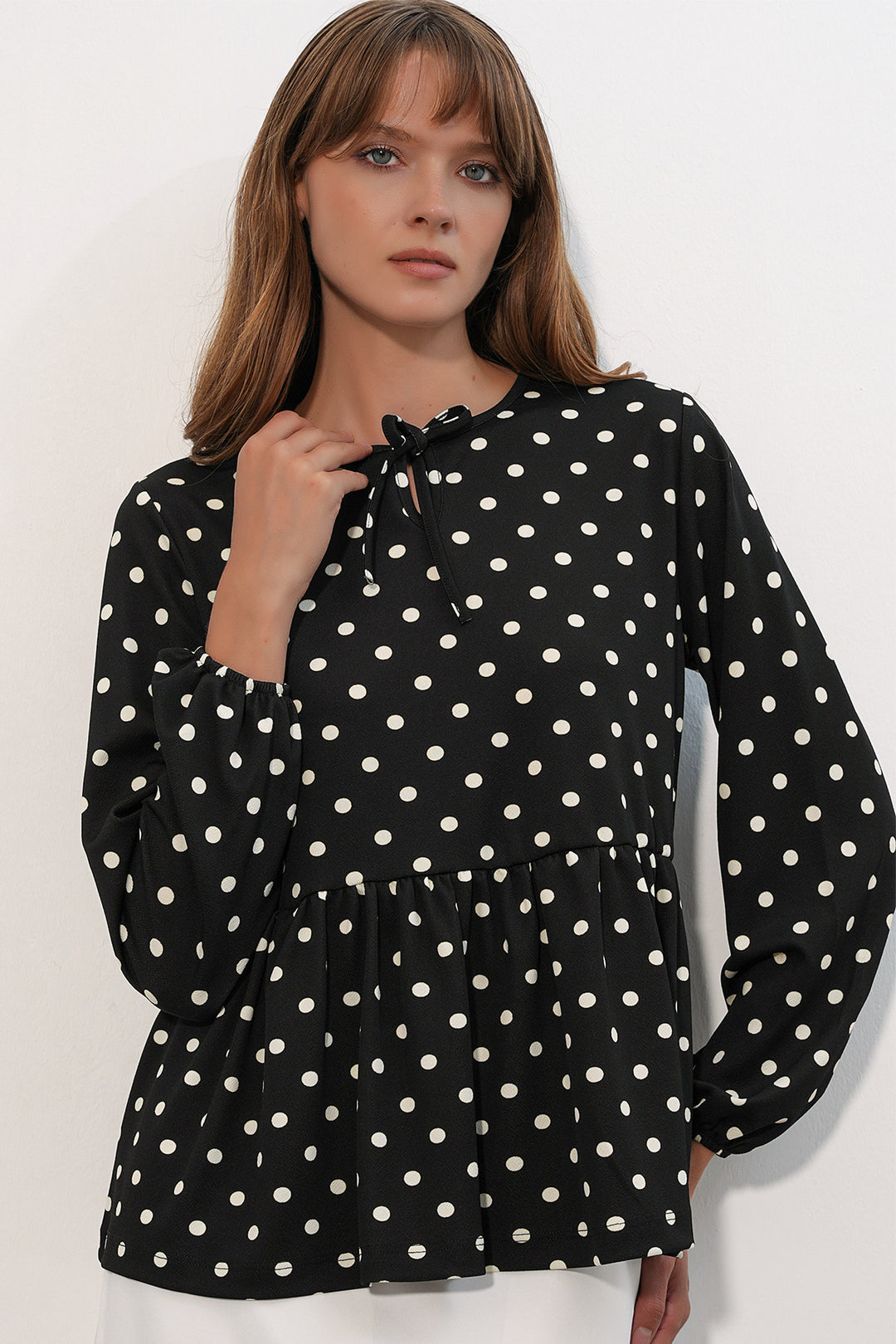 Bigdart Chemisier col noué à pois pour femme 40008 - Noir
