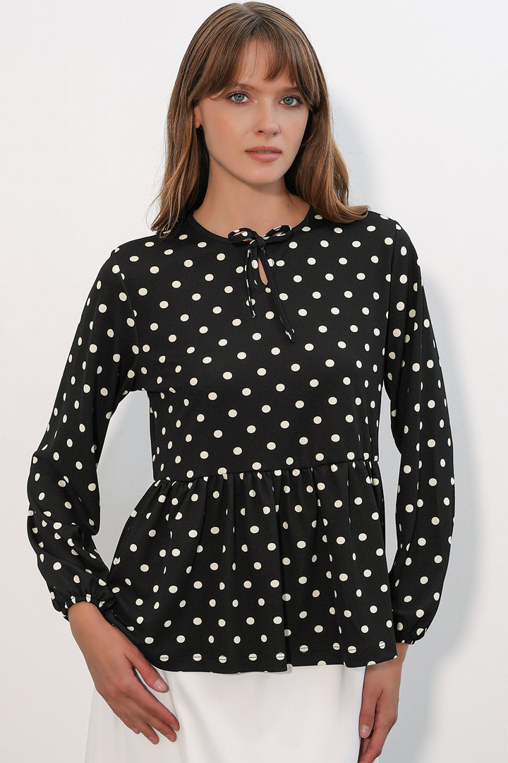 Bigdart Chemisier col noué à pois pour femme 40008 - Noir