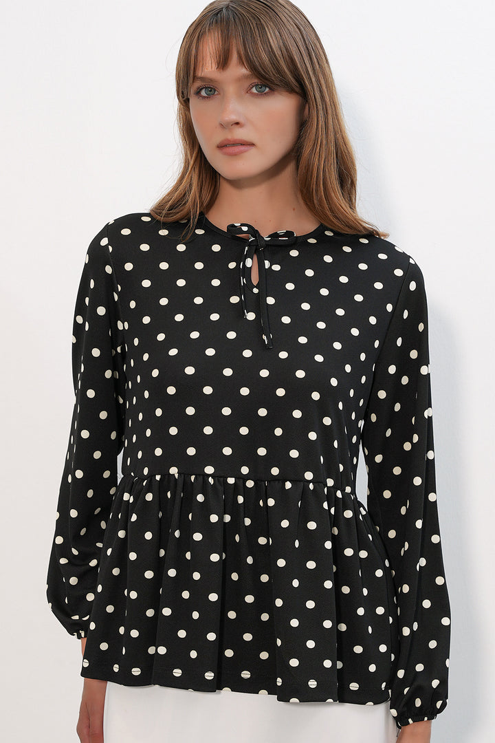 Bigdart Chemisier col noué à pois pour femme 40008 - Noir
