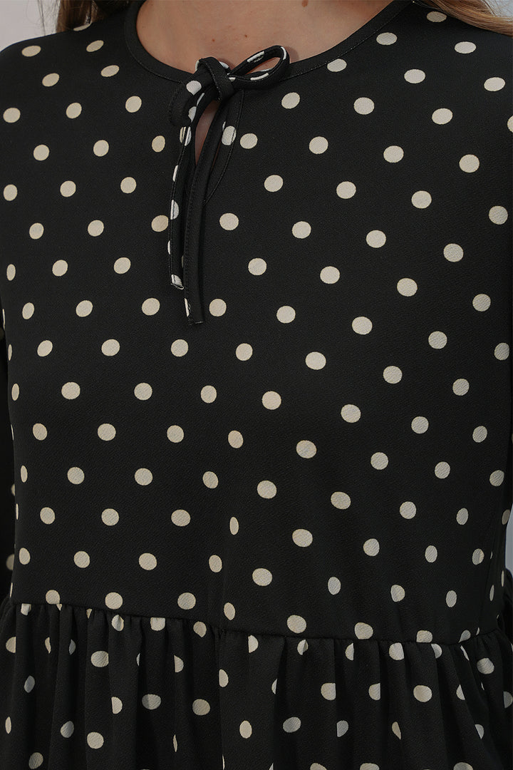 Bigdart Chemisier col noué à pois pour femme 40008 - Noir