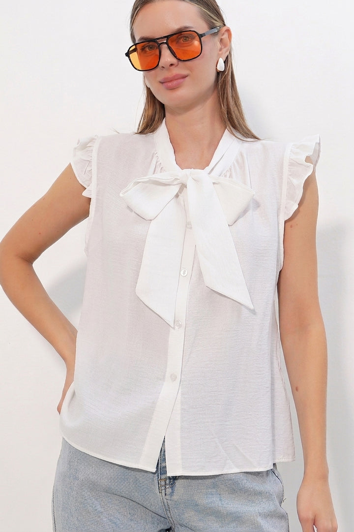 Bigdart Chemisier sans manches à nouer pour femme 40038 - Blanc