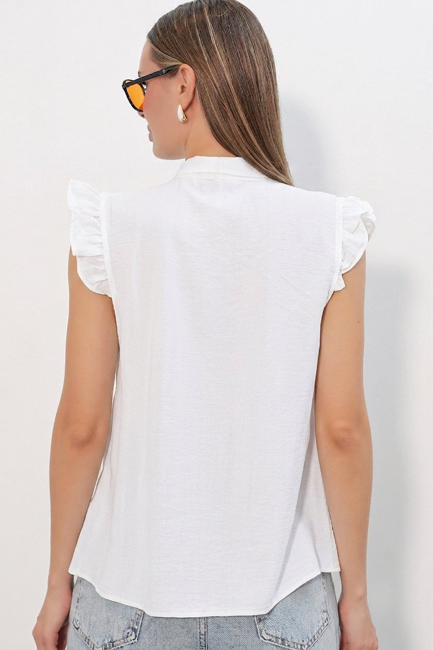Bigdart Chemisier sans manches à nouer pour femme 40038 - Blanc
