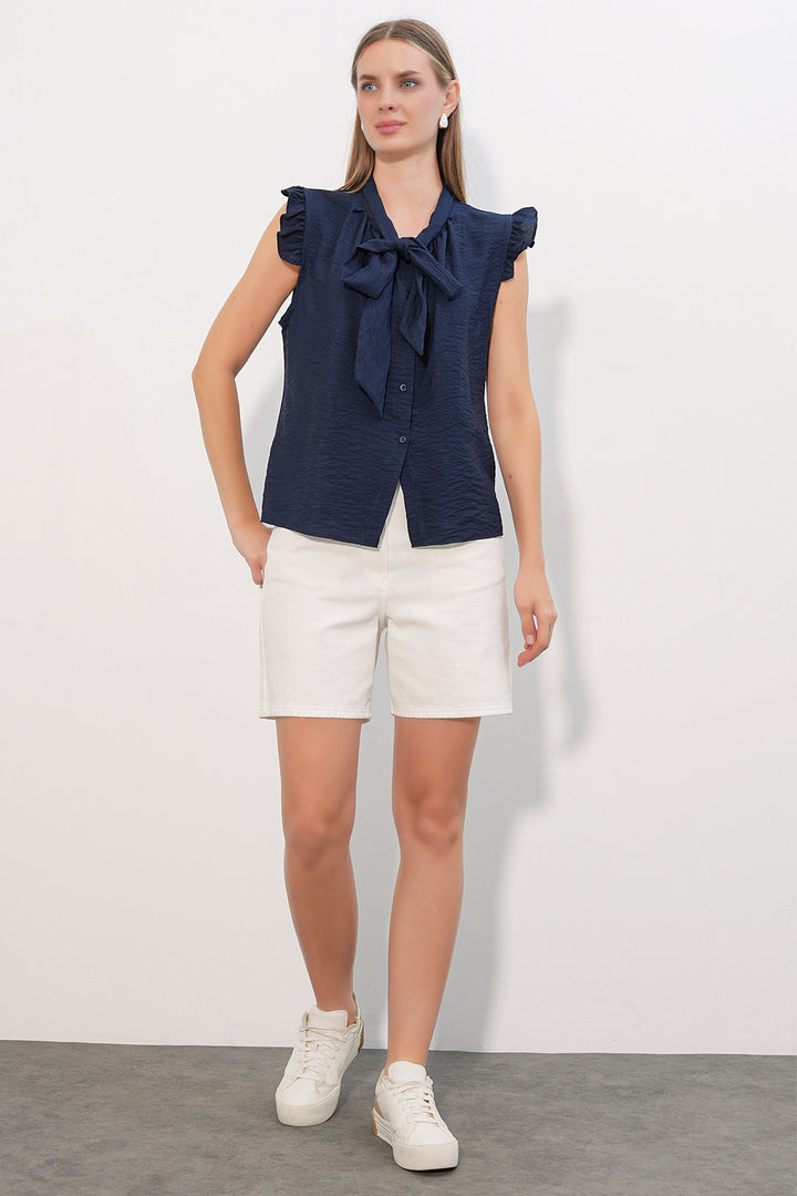 Bigdart Chemise sans manches avec détail de col à nouer femme 40038 - Bleu marine