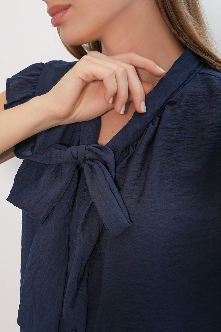 Bigdart Chemise sans manches avec détail de col à nouer femme 40038 - Bleu marine