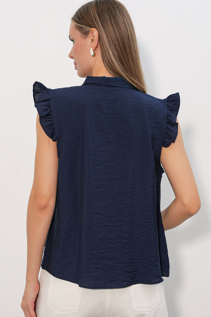 Bigdart Chemise sans manches avec détail de col à nouer femme 40038 - Bleu marine