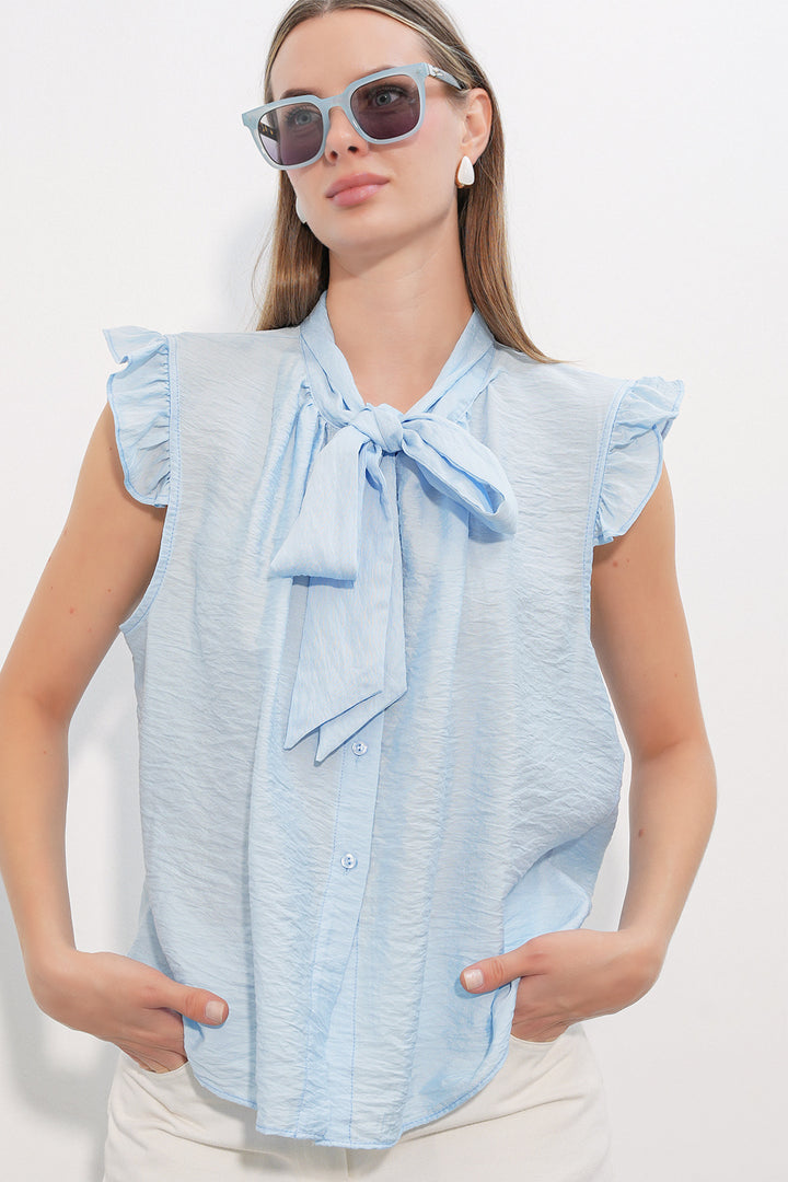 Bigdart Chemisier sans manches à col noué pour femme 40038 - Bleu