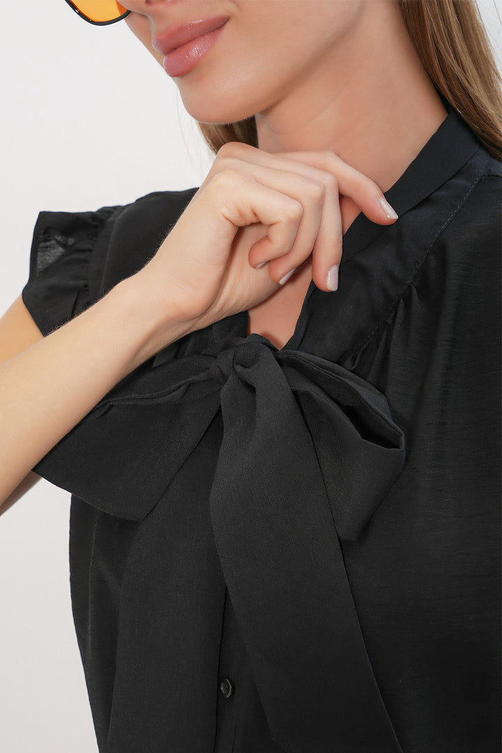Bigdart Chemisier sans manches à col noué pour femme 40038 - Noir