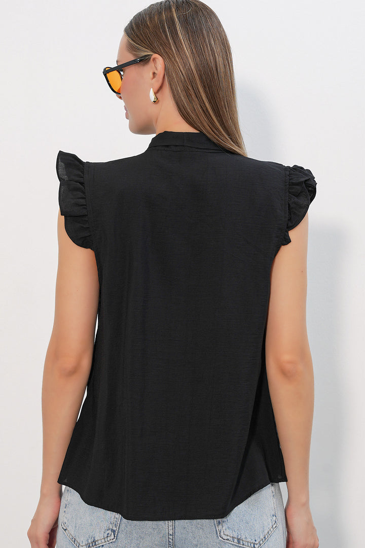 Bigdart Chemisier sans manches à col noué pour femme 40038 - Noir