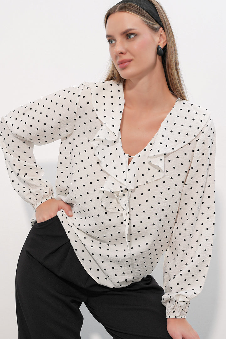 Bigdart Blouse à pois avec détail de col femme 40034 - b.Blanc