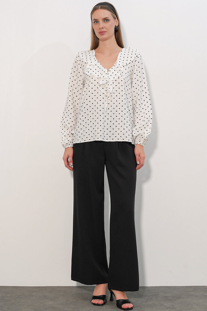 Bigdart Blouse à pois avec détail de col femme 40034 - b.Blanc
