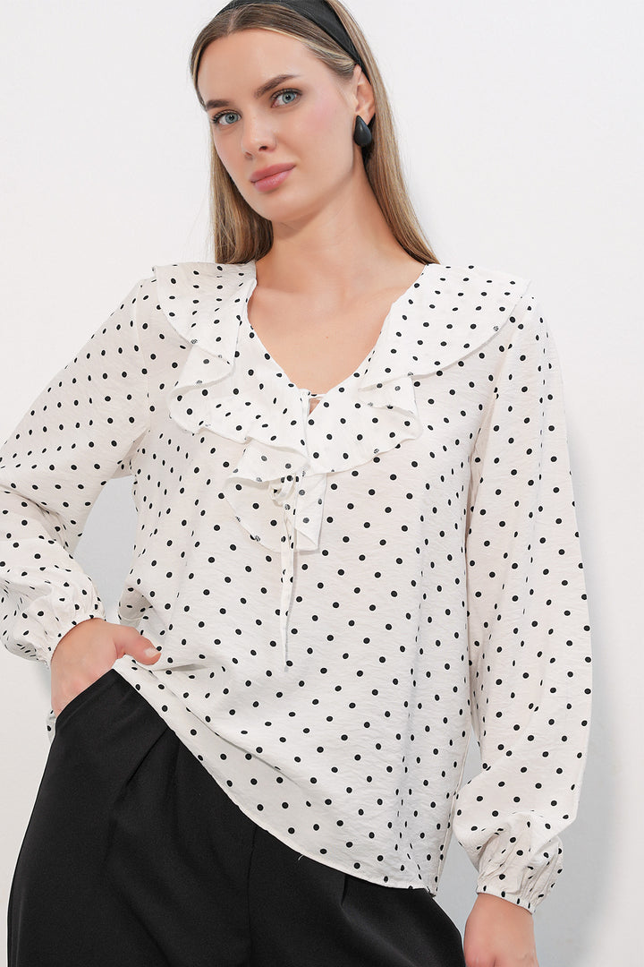 Bigdart Blouse à pois avec détail de col femme 40034 - b.Blanc